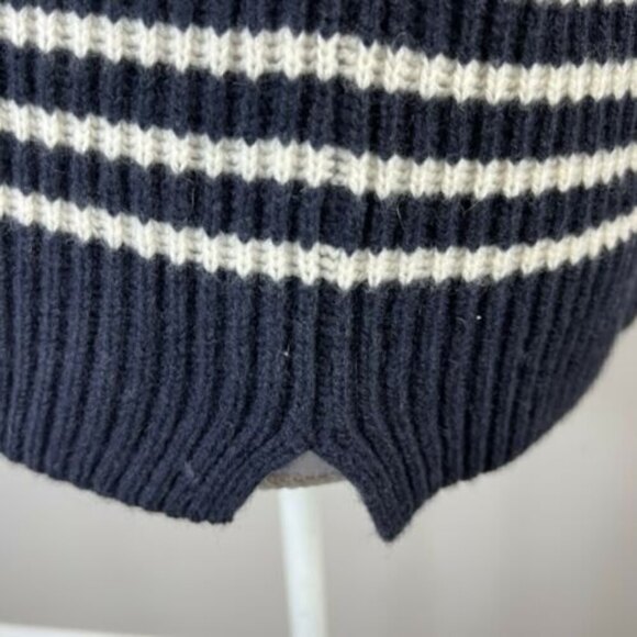 Ann Taylor Striped Wool Cashmere Sweater Size L Navy Blue Off White - Picture 8 of 12